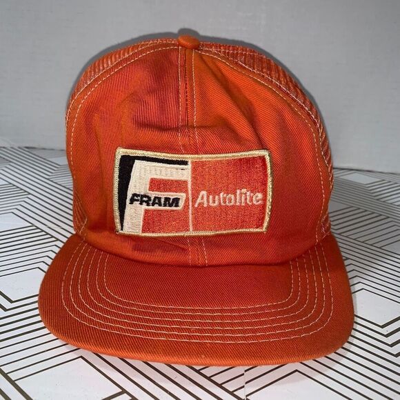 Vintage M&B Headware Fram Autolite One Size Hat Cap Orange Trucker Snapback Mesh - Picture 1 of 7